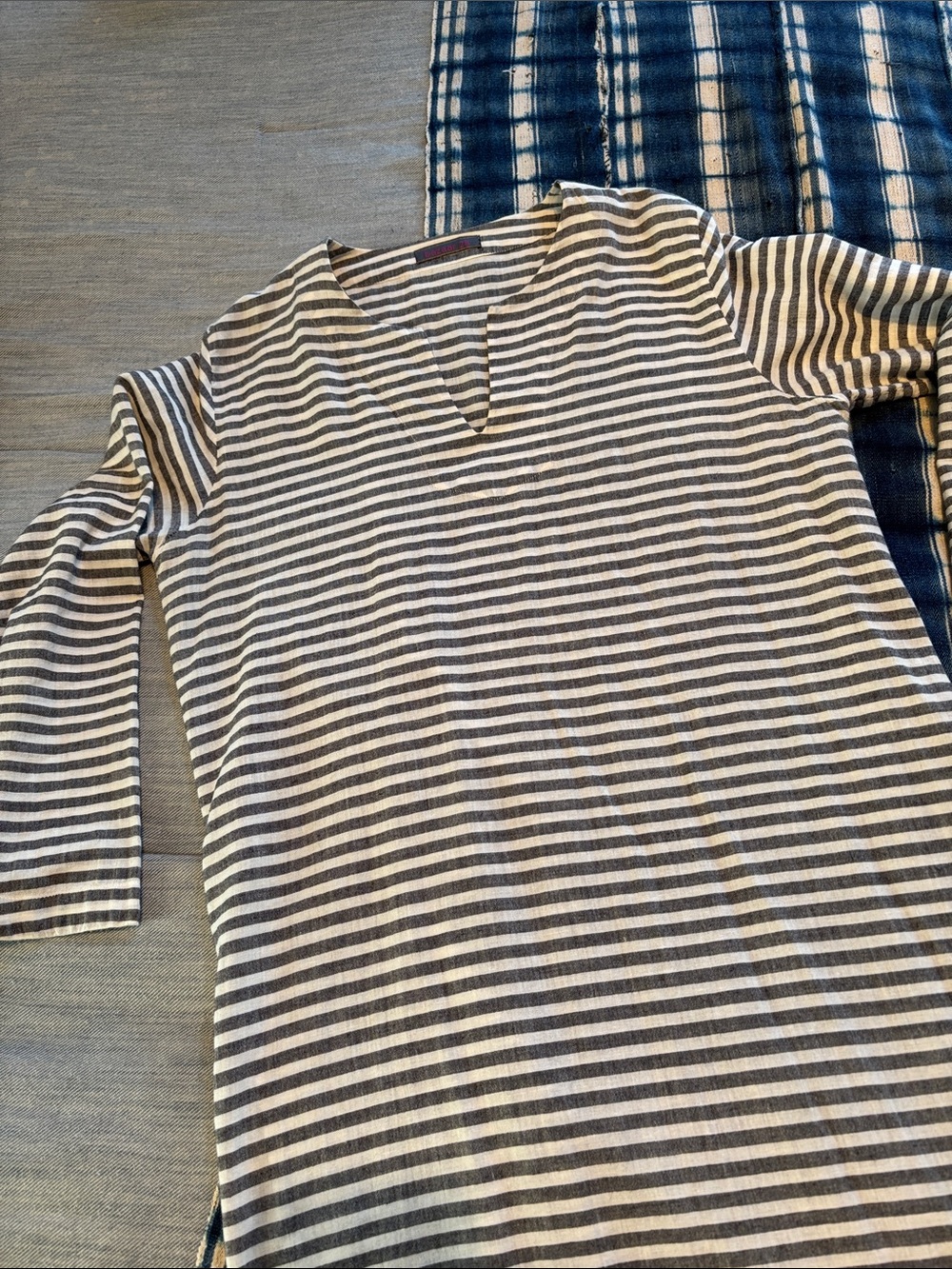 Striped Gray and White Dress with Tassel Hem - Picture 7 of 7